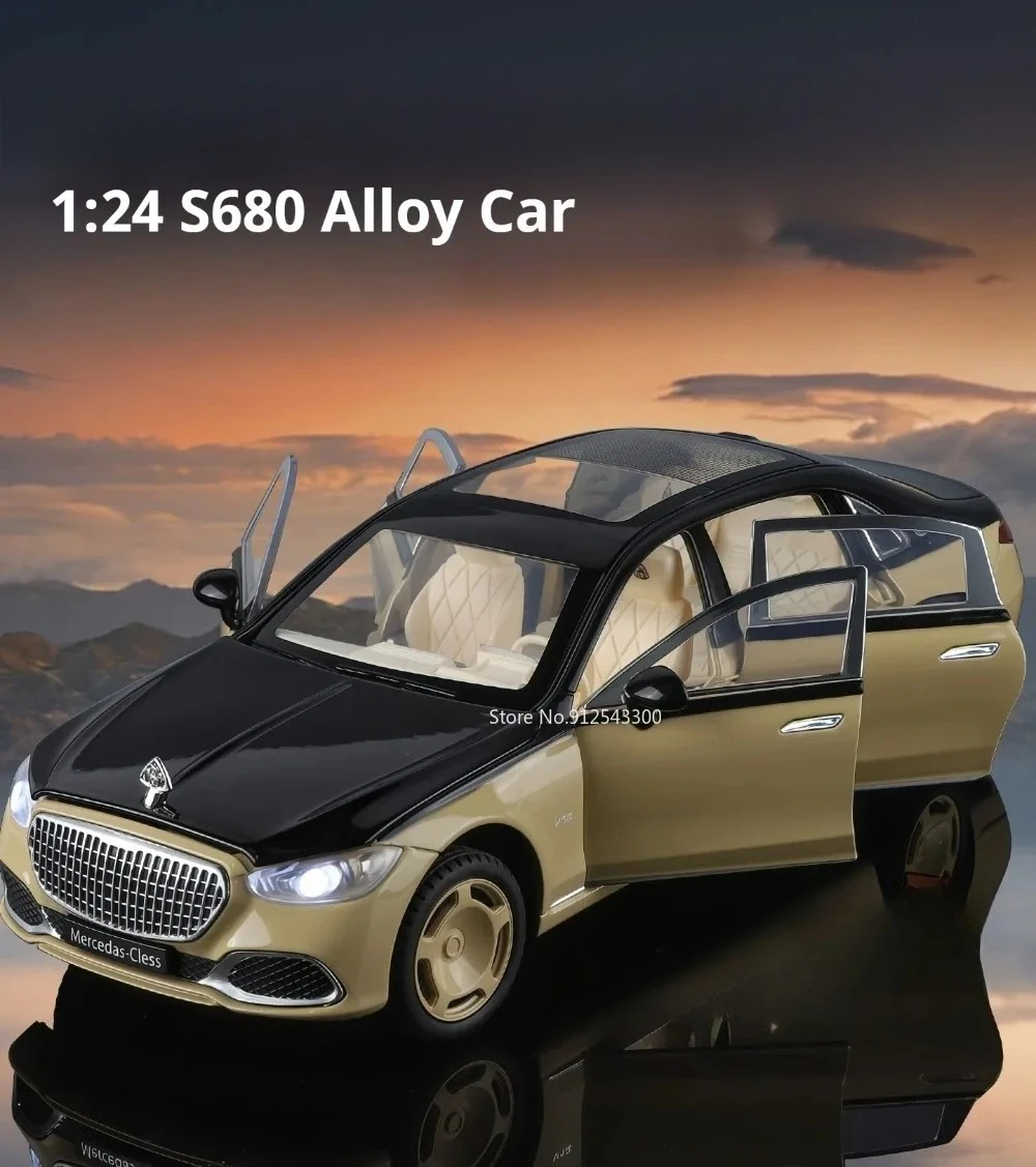 Scale 1:24 S680 Sports Car Model Toy Door Opened Pull Back Shock Absorption Vehicles Models Toys Simulation Metal Ornament