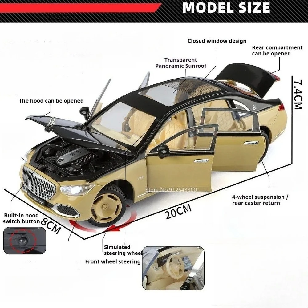 Scale 1:24 S680 Sports Car Model Toy Door Opened Pull Back Shock Absorption Vehicles Models Toys Simulation Metal Ornament
