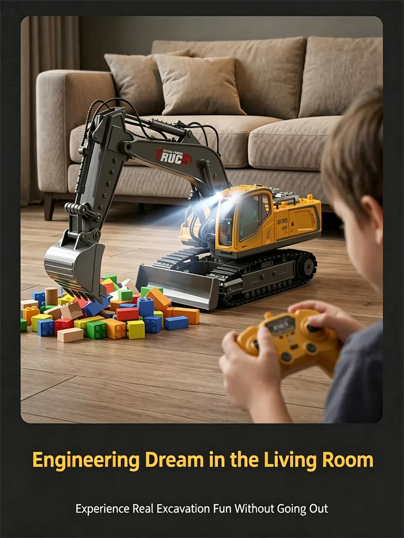 RC Crane Tractor 2.4G 15/13/11/9CH Children Electric Alloy Arm Remote Control Truck Engineering Vehicle Electric Spray Xmas Gift