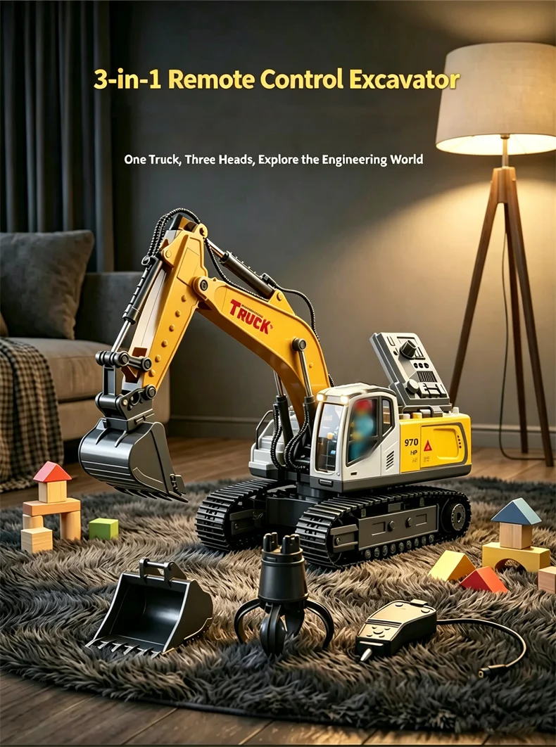 RC Crane Tractor 2.4G 15/13/11/9CH Children Electric Alloy Arm Remote Control Truck Engineering Vehicle Electric Spray Xmas Gift