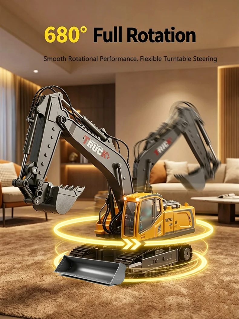 RC Crane Tractor 2.4G 15/13/11/9CH Children Electric Alloy Arm Remote Control Truck Engineering Vehicle Electric Spray Xmas Gift