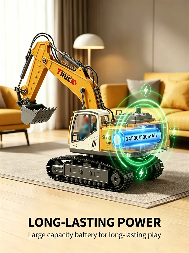 RC Crane Tractor 2.4G 15/13/11/9CH Children Electric Alloy Arm Remote Control Truck Engineering Vehicle Electric Spray Xmas Gift