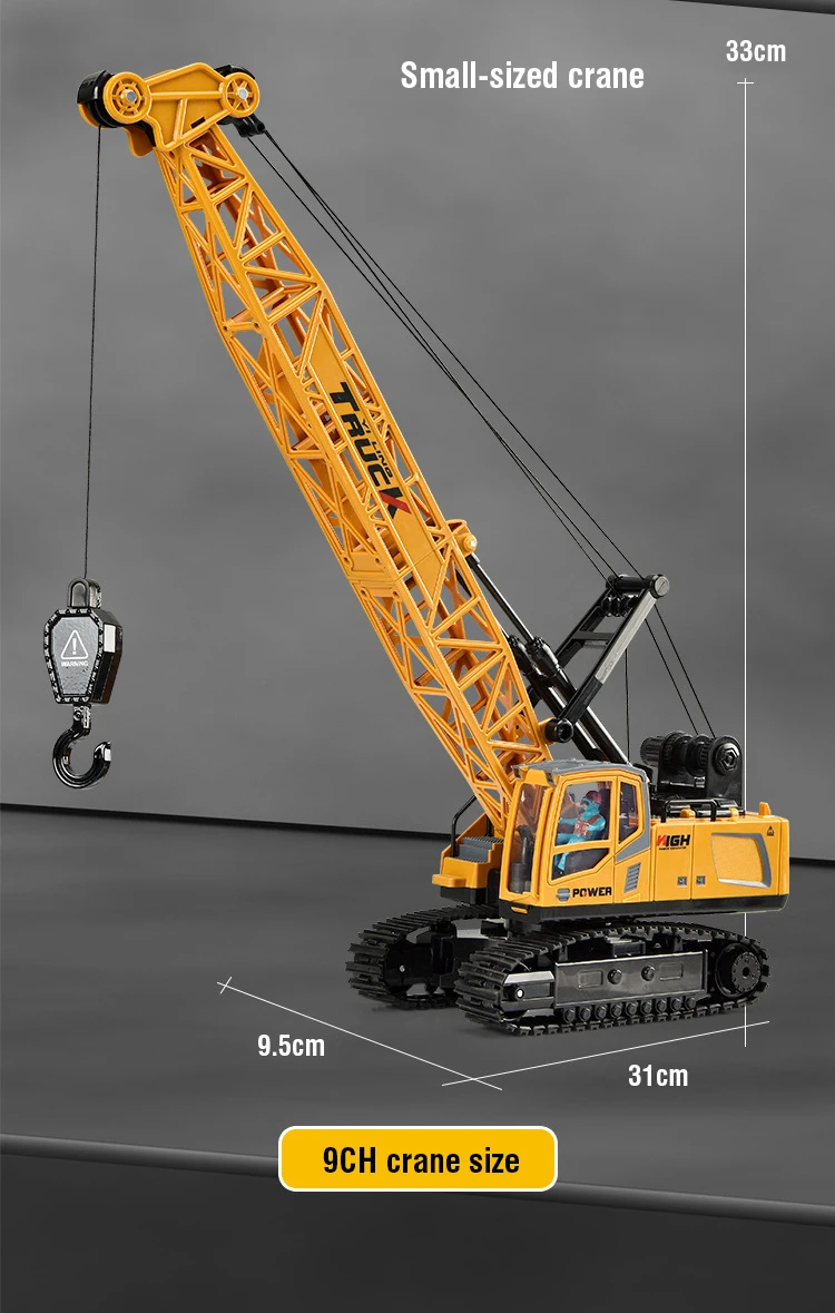 RC Crane Tractor 2.4G 15/13/11/9CH Children Electric Alloy Arm Remote Control Truck Engineering Vehicle Electric Spray Xmas Gift