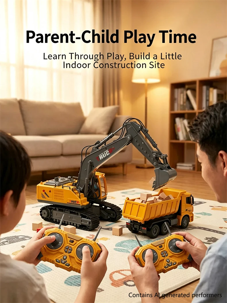 RC Crane Tractor 2.4G 15/13/11/9CH Children Electric Alloy Arm Remote Control Truck Engineering Vehicle Electric Spray Xmas Gift