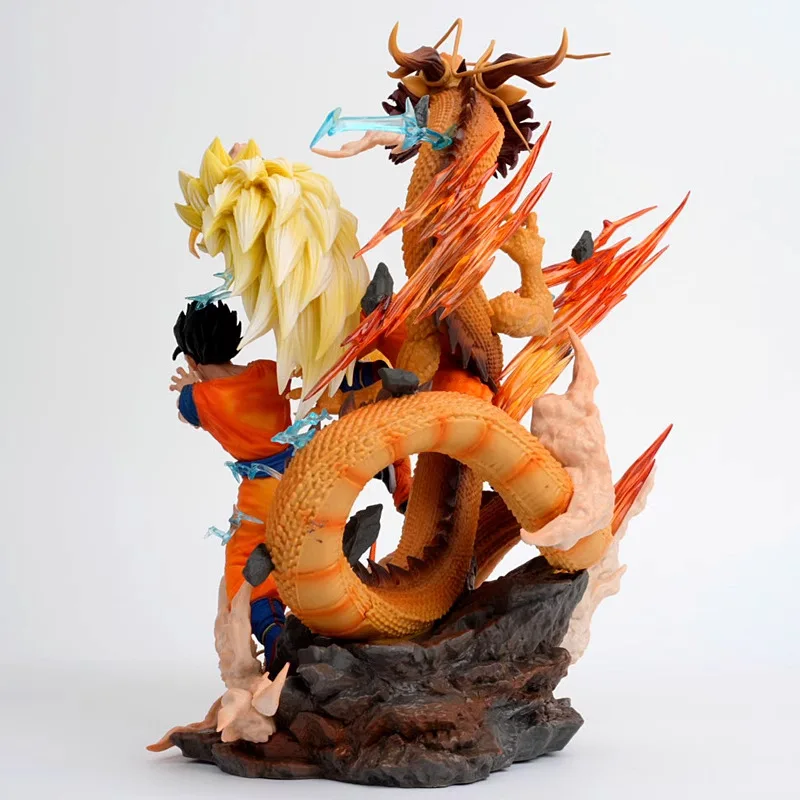 27cm Dragon Ball Anime Figures Goku Gohan Super Saiyan Super 3 Shenron Father And Son Three People Model Statue Toy Birthday Gif