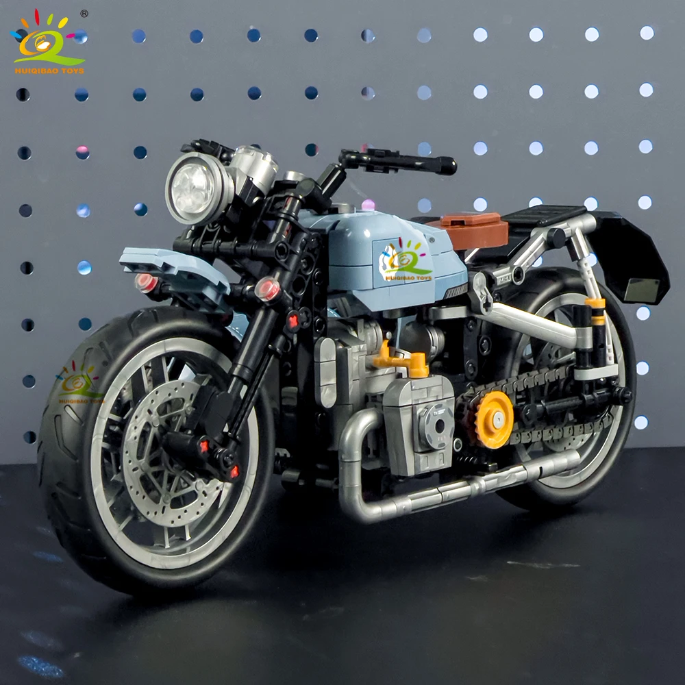 HUIQIBAO Vintage Sidecar Motorcycle Building Blocks Model Assembly Bricks Toy Retro Three Wheeled Motorbike Collectible For Kids
