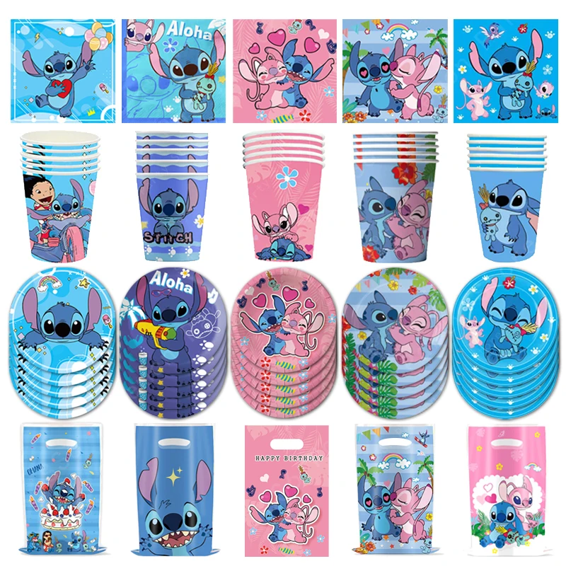 Disney Lilo and Stitch Birthday Party Decoration Disposable Tableware Candy Bag Tablecloth Paper Cup Plate Napkin Supplies Kit