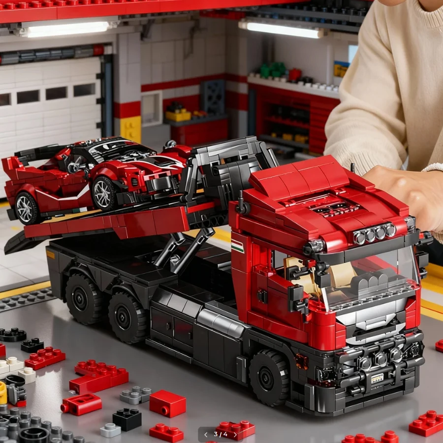 Heavy Transport Truck and Sports Car Building Block Model, High Difficulty for Adults, Birthday Gift, Christmas Gift