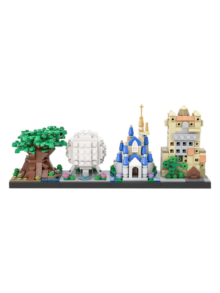 Simplified Fairy Tale Theme Park Building Kit High-Detail Cartoon Castle Skyline Small Particle Bricks Desktop Display Gift