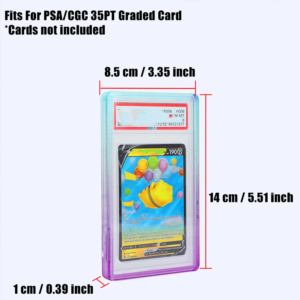 Multicolor Gillter Stackable Slab Case for PSA CGC 35PT Graded Card, TPU Slab Bumper Protector with Back Panel For PTCG Cards