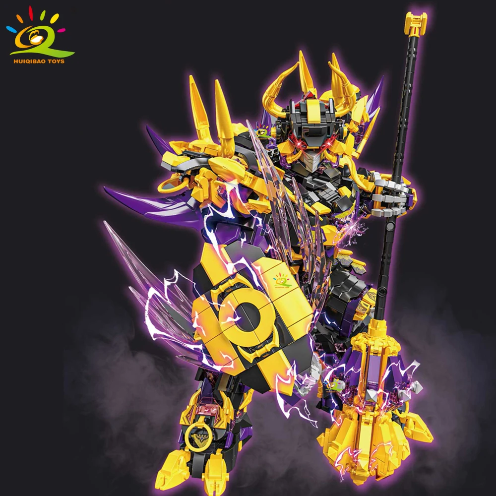 HUIQIBAO SunWuKong Warrior Mech Robot Building Blocks MOC Chinoiserie Action Figure Brick Children City Construction Display Toy