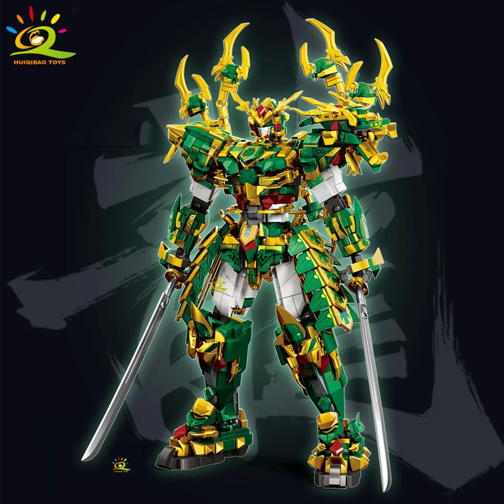 HUIQIBAO SunWuKong Warrior Mech Robot Building Blocks MOC Chinoiserie Action Figure Brick Children City Construction Display Toy