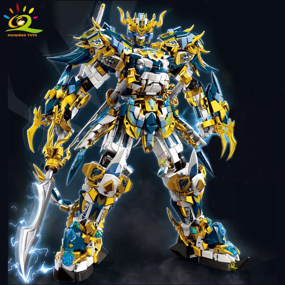HUIQIBAO SunWuKong Warrior Mech Robot Building Blocks MOC Chinoiserie Action Figure Brick Children City Construction Display Toy