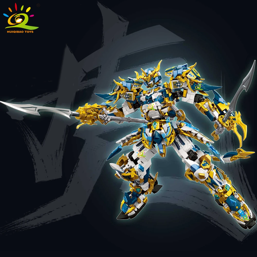 HUIQIBAO SunWuKong Warrior Mech Robot Building Blocks MOC Chinoiserie Action Figure Brick Children City Construction Display Toy