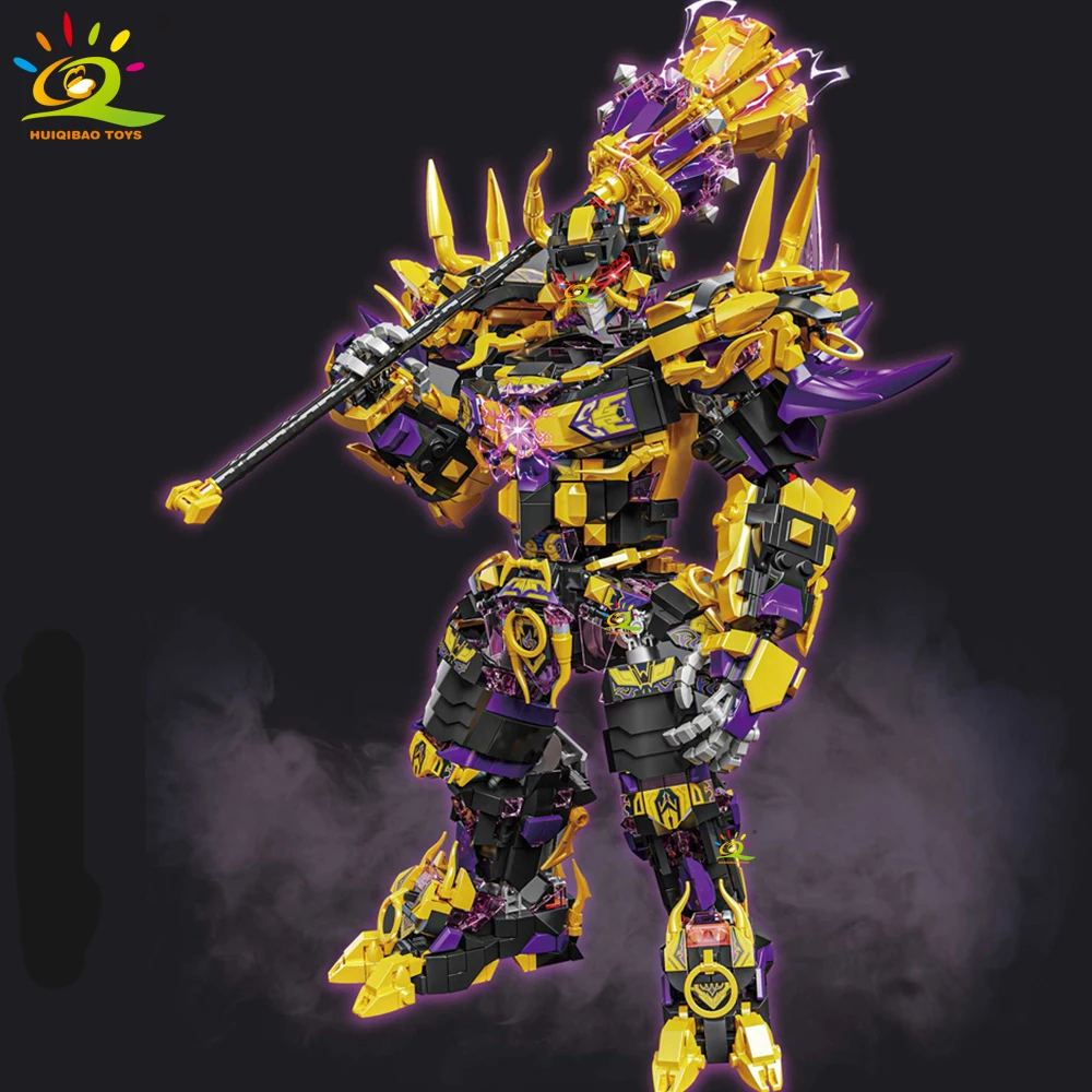 HUIQIBAO SunWuKong Warrior Mech Robot Building Blocks MOC Chinoiserie Action Figure Brick Children City Construction Display Toy