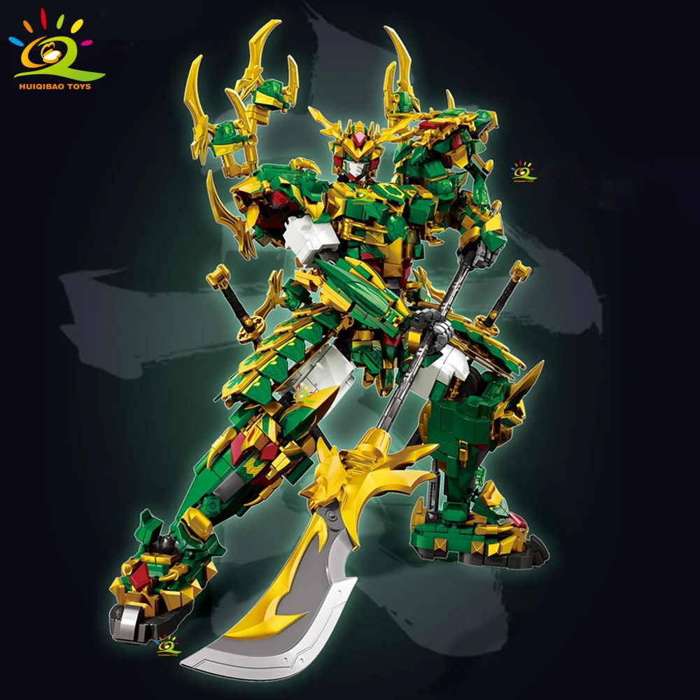 HUIQIBAO SunWuKong Warrior Mech Robot Building Blocks MOC Chinoiserie Action Figure Brick Children City Construction Display Toy