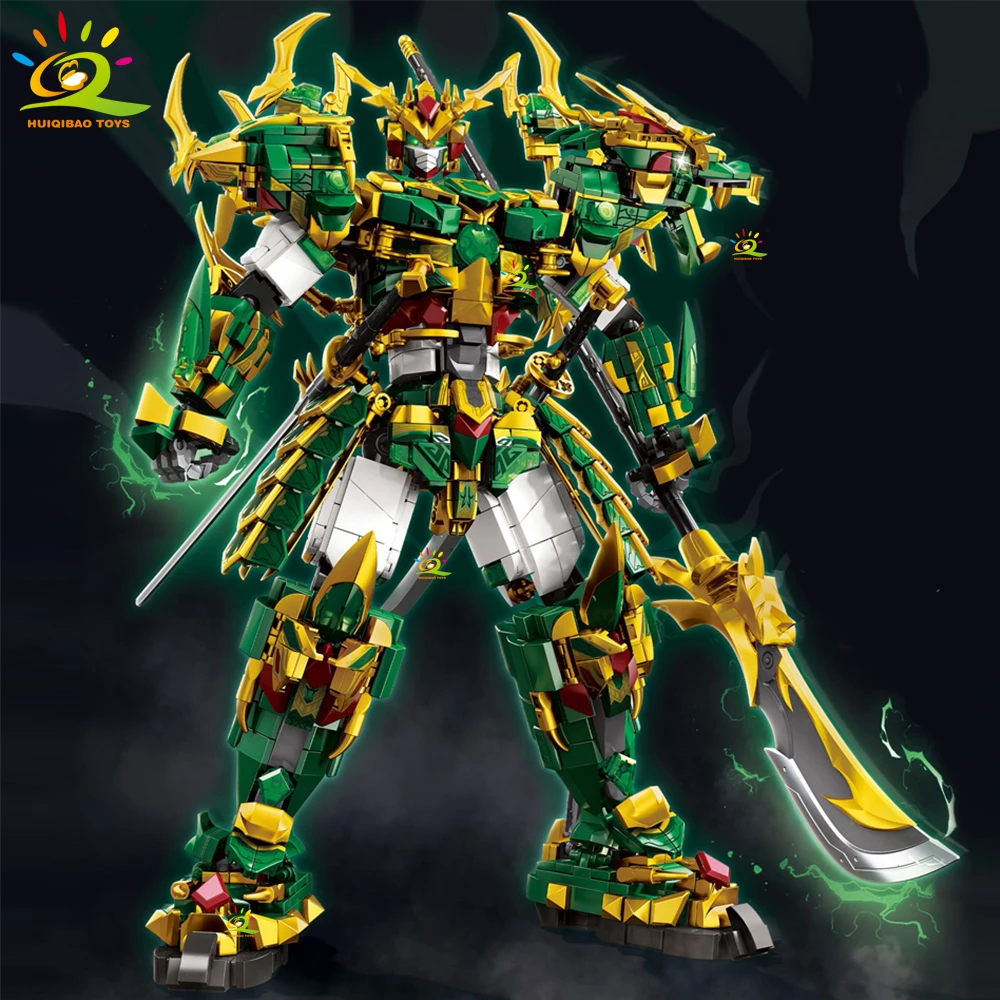 HUIQIBAO SunWuKong Warrior Mech Robot Building Blocks MOC Chinoiserie Action Figure Brick Children City Construction Display Toy