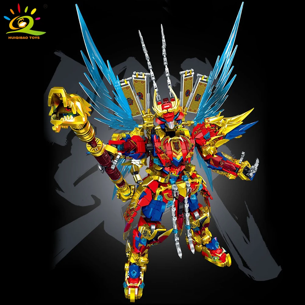 HUIQIBAO SunWuKong Warrior Mech Robot Building Blocks MOC Chinoiserie Action Figure Brick Children City Construction Display Toy