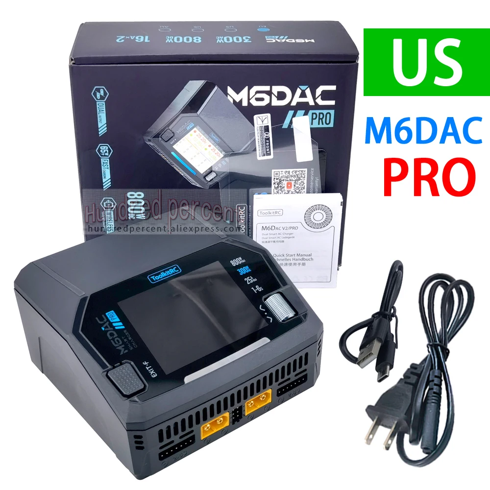 ToolkitRC M6DAC PRO Intelligent Charger Dual Channel AC 200W DC 800W 16A Lithium Battery 1S 2S 3S 4S 5S 6S LiHV Lipo PD65W