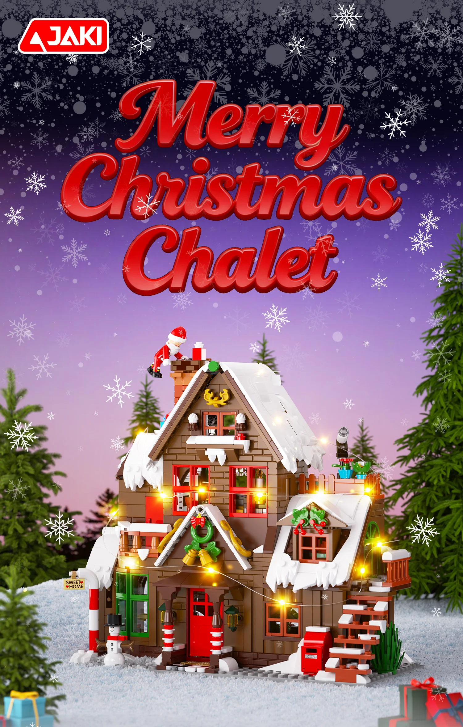 JAKI Christmas Wooden House Model Assembly Toy Home Creative Ornament Building Blocks Set Christmas Gift for Boys and Girls