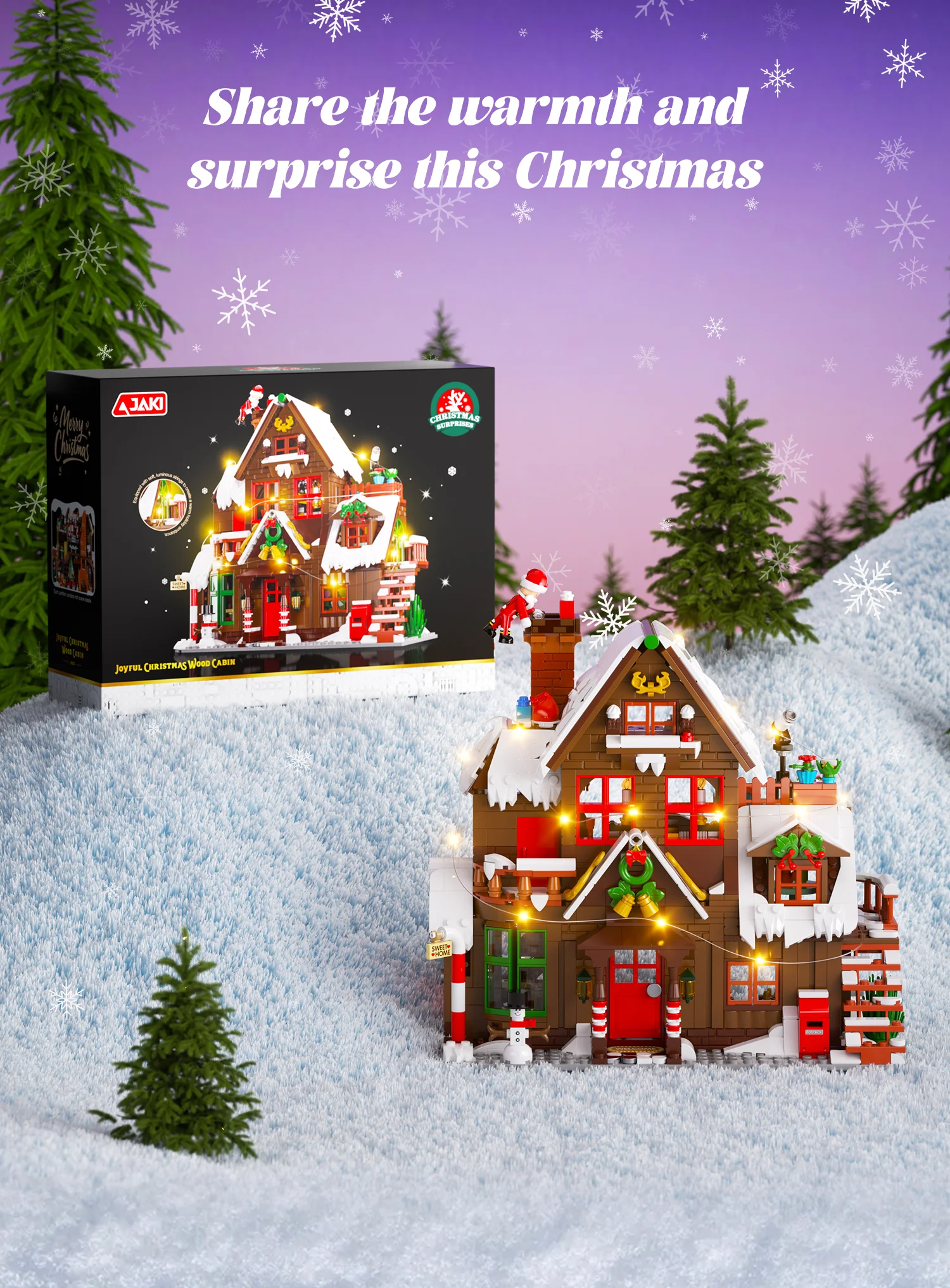 JAKI Christmas Wooden House Model Assembly Toy Home Creative Ornament Building Blocks Set Christmas Gift for Boys and Girls
