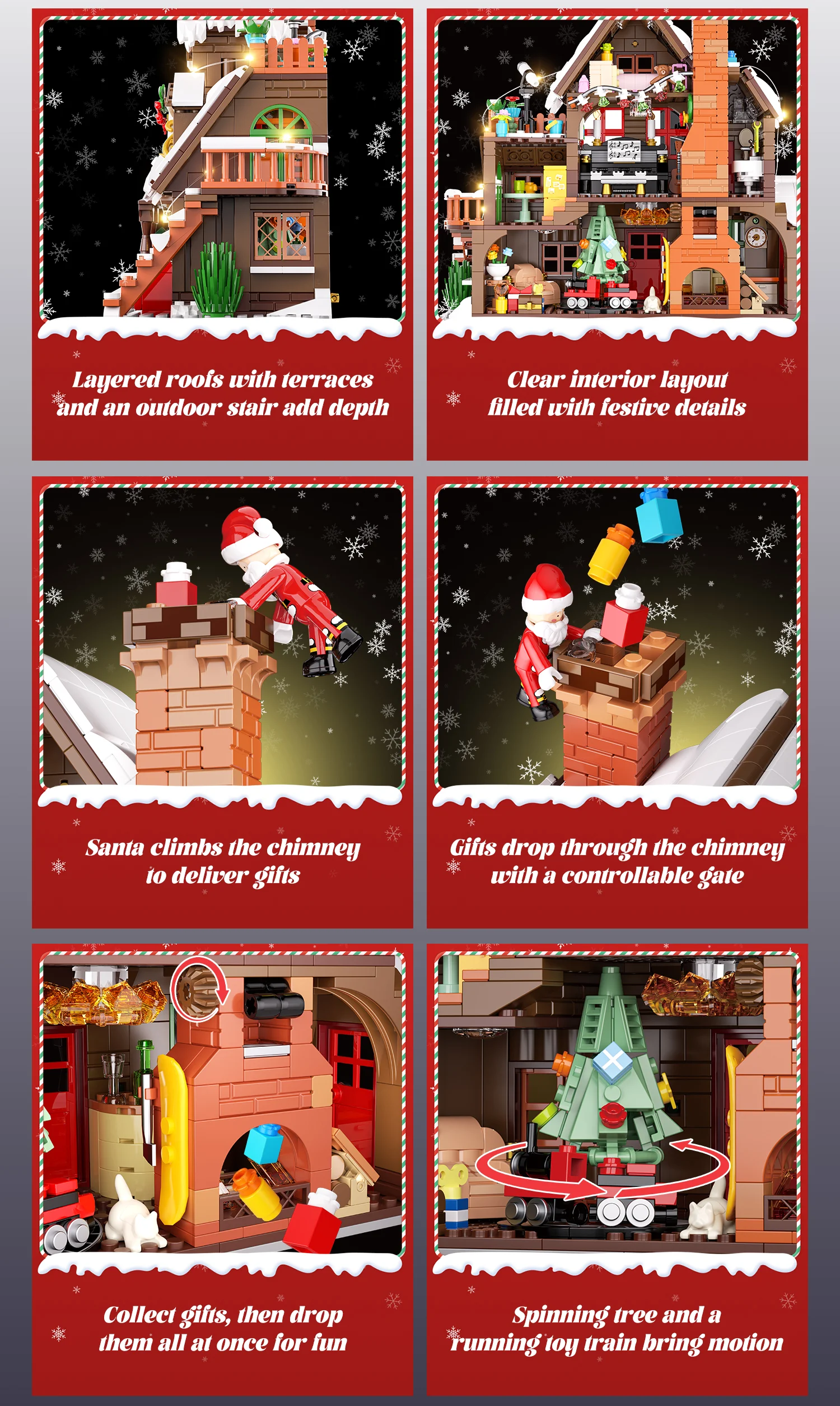 JAKI Christmas Wooden House Model Assembly Toy Home Creative Ornament Building Blocks Set Christmas Gift for Boys and Girls