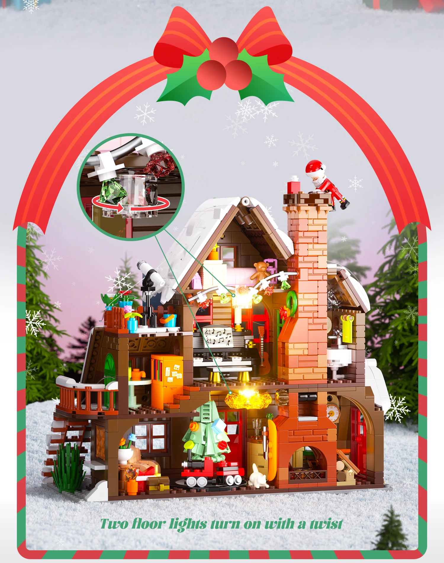JAKI Christmas Wooden House Model Assembly Toy Home Creative Ornament Building Blocks Set Christmas Gift for Boys and Girls