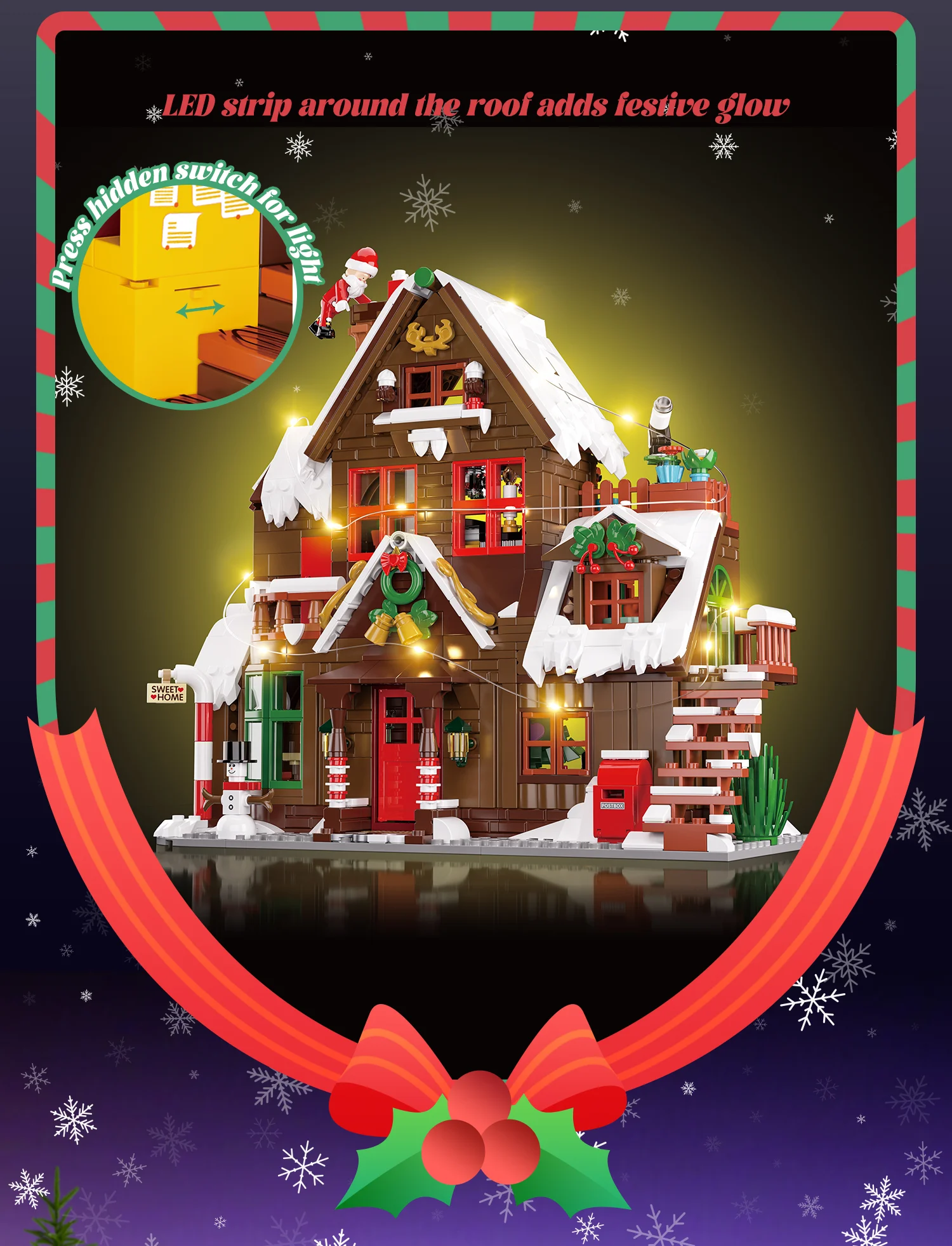 JAKI Christmas Wooden House Model Assembly Toy Home Creative Ornament Building Blocks Set Christmas Gift for Boys and Girls