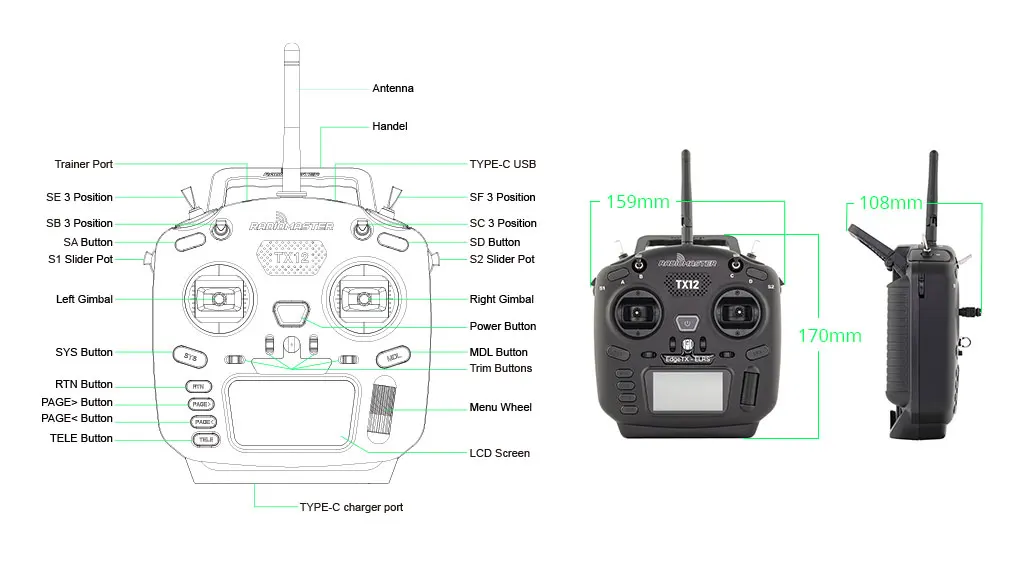 RadioMaster TX12 MKII 16CH ELRS CC2500 Hall Gimbals Radio Transmitter Support OPENTX EDGETX