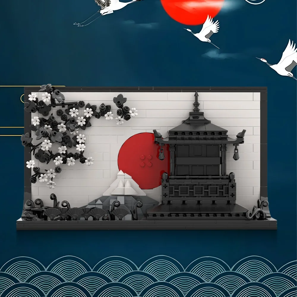 MOC Japanese Art 3D Paintings Bricks Model Japan City Street View 3D Sakura Art Photo Frame Building Blocks Assembly Toys Gifts