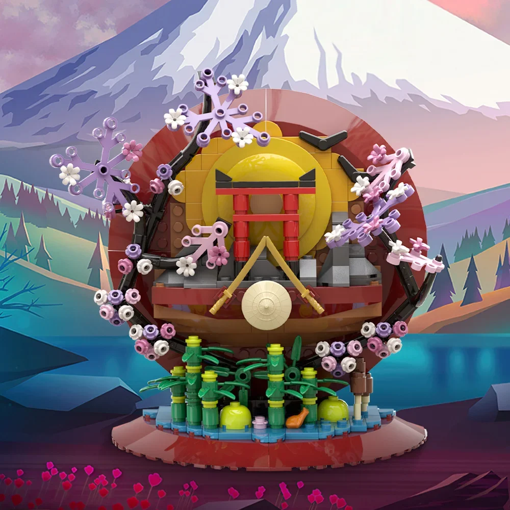 MOC Japanese Art 3D Paintings Bricks Model Japan City Street View 3D Sakura Art Photo Frame Building Blocks Assembly Toys Gifts