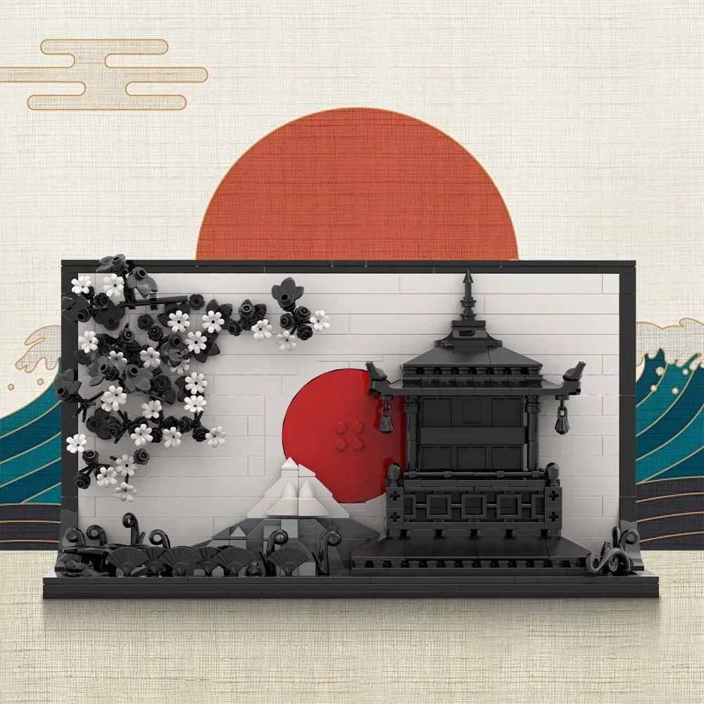 MOC Japanese Art 3D Paintings Bricks Model Japan City Street View 3D Sakura Art Photo Frame Building Blocks Assembly Toys Gifts