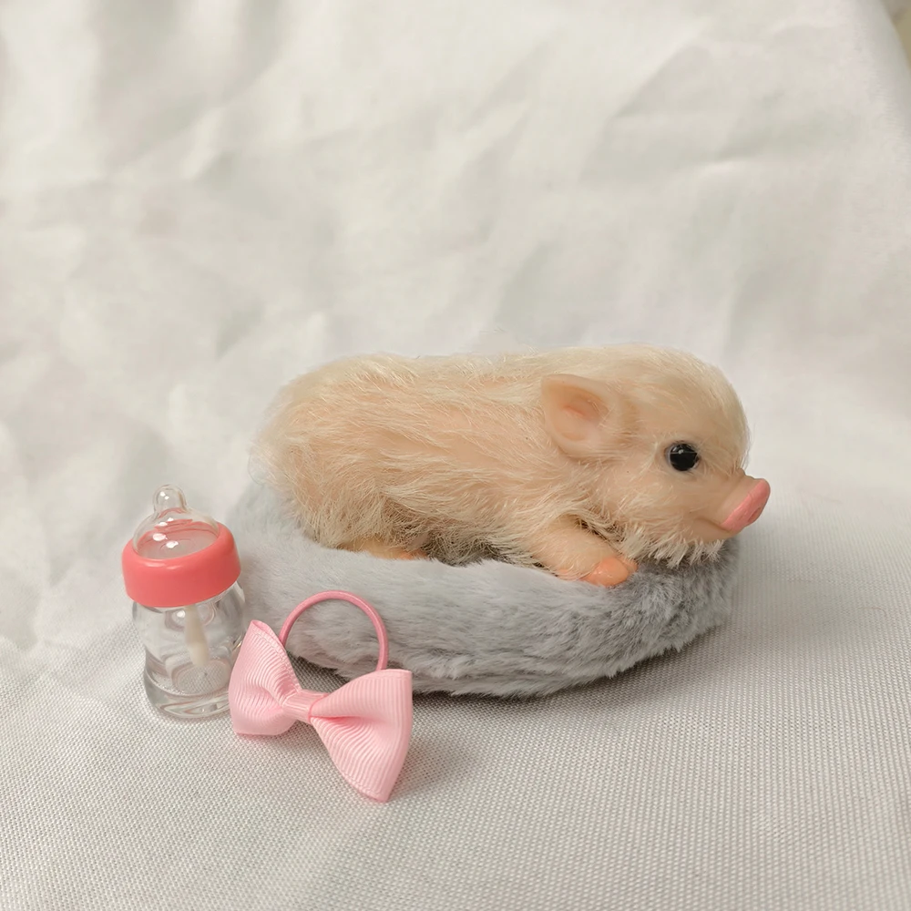 5 Inch Silicone Piglet Soft Cute Mini Realistic Animals with Accessories Lifelike Reborn Newborn Pig Doll Decompression Toy Gift