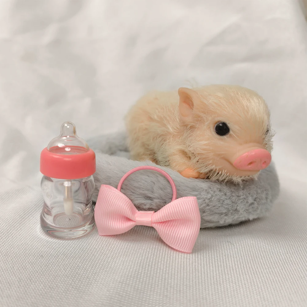 5 Inch Silicone Piglet Soft Cute Mini Realistic Animals with Accessories Lifelike Reborn Newborn Pig Doll Decompression Toy Gift