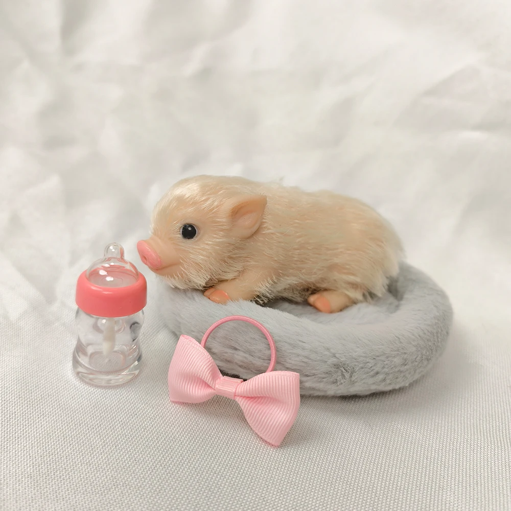 5 Inch Silicone Piglet Soft Cute Mini Realistic Animals with Accessories Lifelike Reborn Newborn Pig Doll Decompression Toy Gift