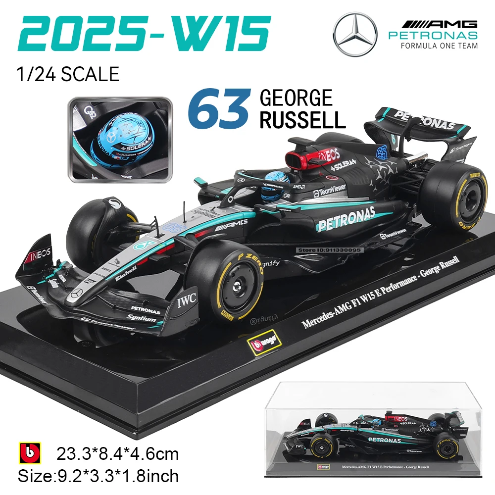 Bburago 1:24 2022~2025 Mercedes W15 44# Hamilton 63# Russell F1 series various styles Red Bull Ferrari McLaren Alloy car model