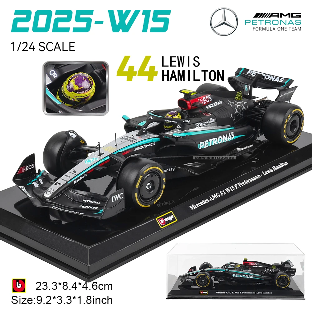 Bburago 1:24 2022~2025 Mercedes W15 44# Hamilton 63# Russell F1 series various styles Red Bull Ferrari McLaren Alloy car model