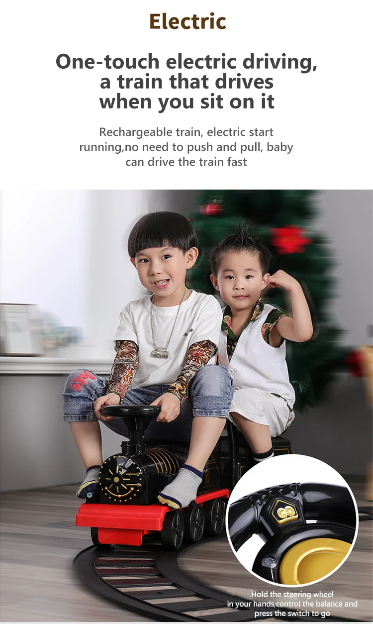 Electric Train Kids Riding Toy Ailway Can Carry Train Rail Car Train Cabin Classical Model Baby Walker Stroller Toys Child Gifts