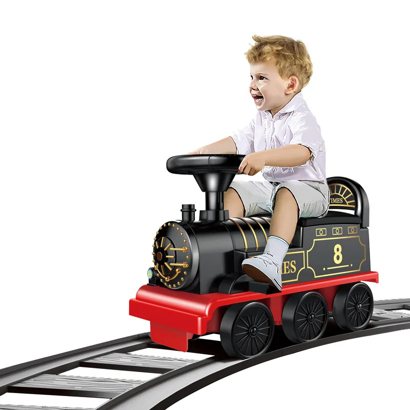 Electric Train Kids Riding Toy Ailway Can Carry Train Rail Car Train Cabin Classical Model Baby Walker Stroller Toys Child Gifts