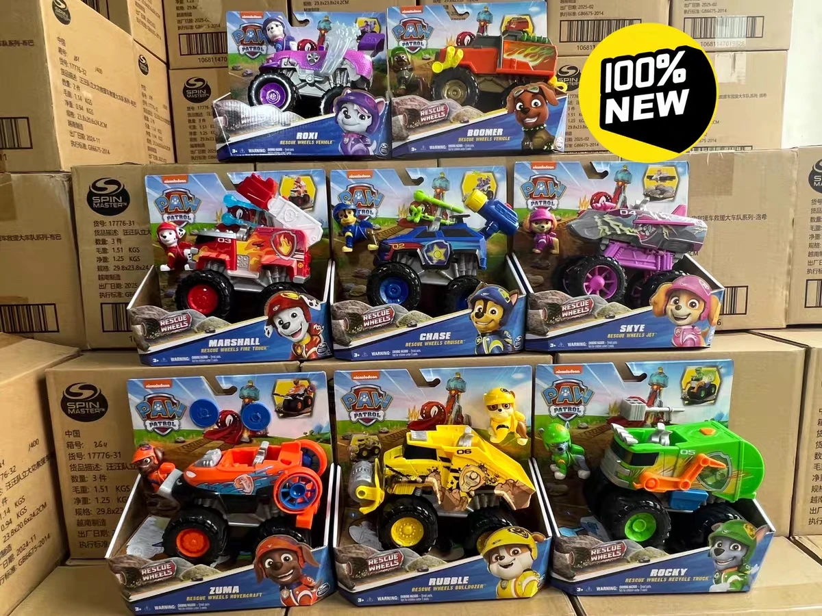 Original Paw Patrol Rescue Wheels Chase Marshall Rocky Roxi Skye Boomer Zuma Rubble Vehicle Toy with Collectible Action Figure