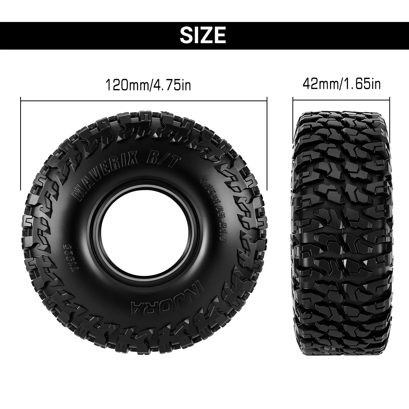 INJORA 1.9" 120*42mm MAVERIX R/T Tires for 1/10 RC Crawlers (T1925)