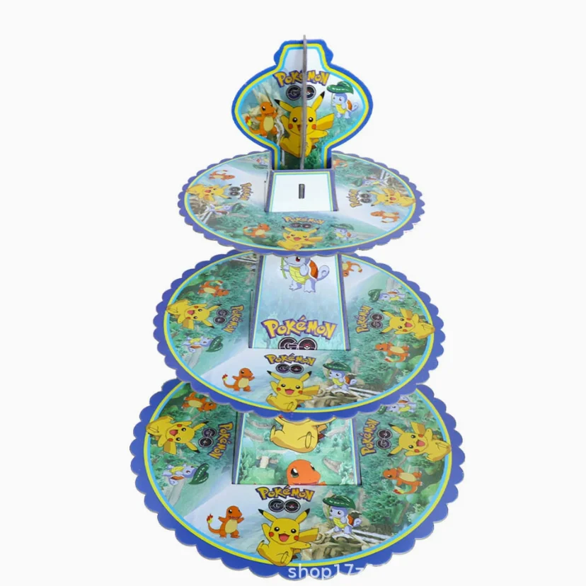 Cartoon Pokemon Three Tier Cake Stand Cute Pikachu Cake Stand Kids Birthday Party Decorations Dessert Tray Party Supplies
