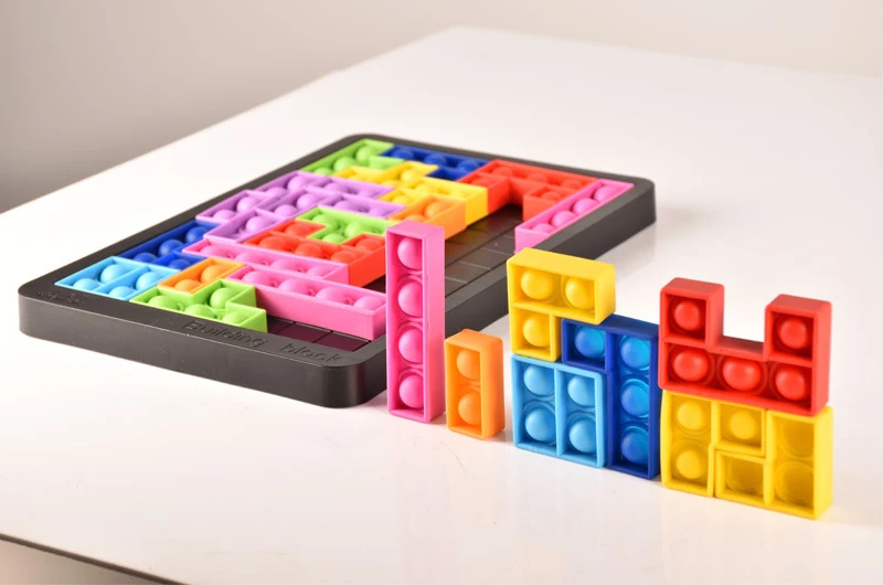 27pcs Jigsaw Russia Puzzle Block Pop Finger Toys Anti-Stress Pop It Push Bubble Sensory Toy Puzzle Board Educational Toy for Chi