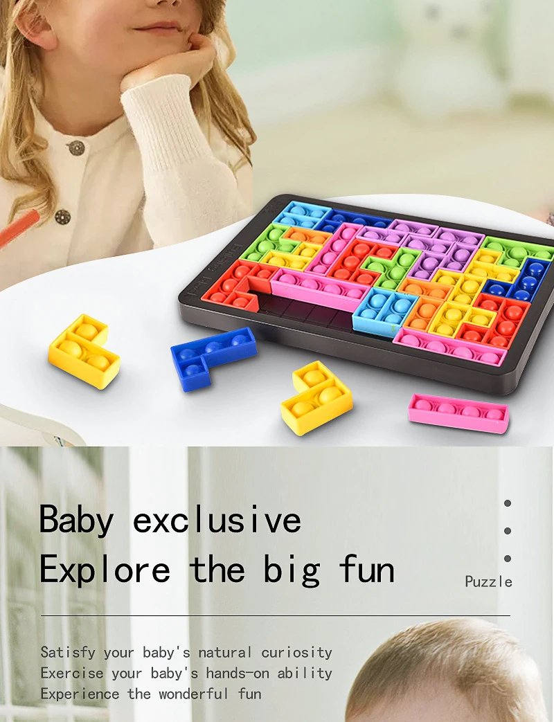 27pcs Jigsaw Russia Puzzle Block Pop Finger Toys Anti-Stress Pop It Push Bubble Sensory Toy Puzzle Board Educational Toy for Chi