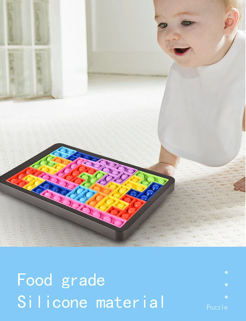 27pcs Jigsaw Russia Puzzle Block Pop Finger Toys Anti-Stress Pop It Push Bubble Sensory Toy Puzzle Board Educational Toy for Chi