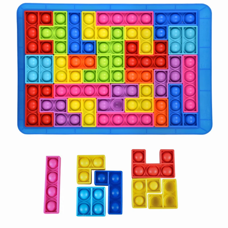 27pcs Jigsaw Russia Puzzle Block Pop Finger Toys Anti-Stress Pop It Push Bubble Sensory Toy Puzzle Board Educational Toy for Chi