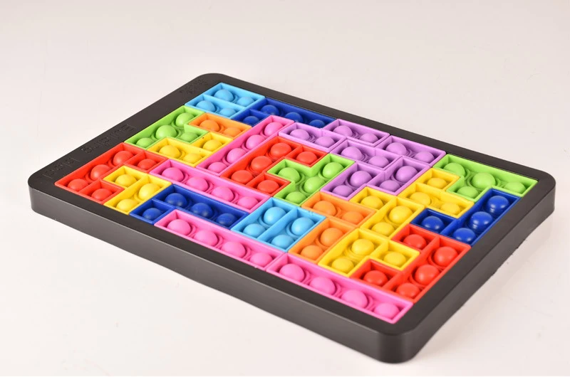 27pcs Jigsaw Russia Puzzle Block Pop Finger Toys Anti-Stress Pop It Push Bubble Sensory Toy Puzzle Board Educational Toy for Chi