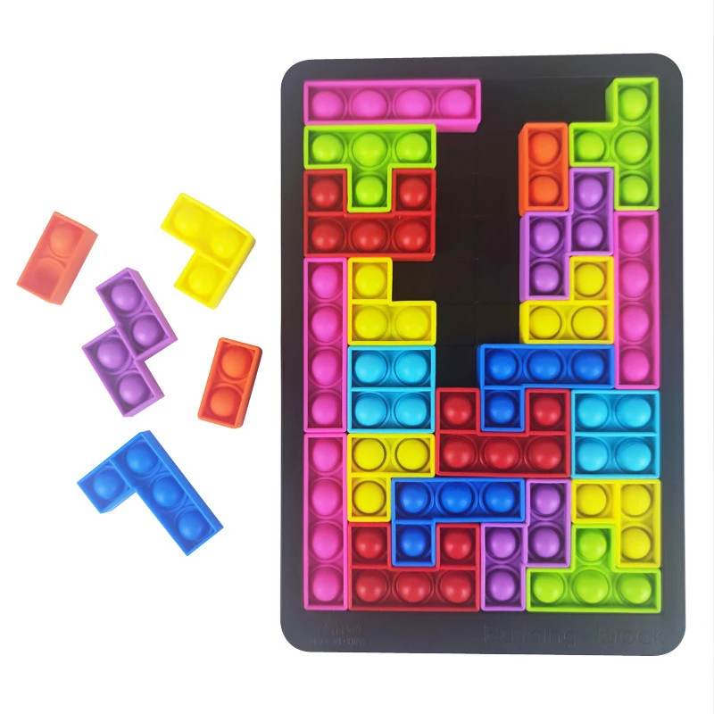 27pcs Jigsaw Russia Puzzle Block Pop Finger Toys Anti-Stress Pop It Push Bubble Sensory Toy Puzzle Board Educational Toy for Chi