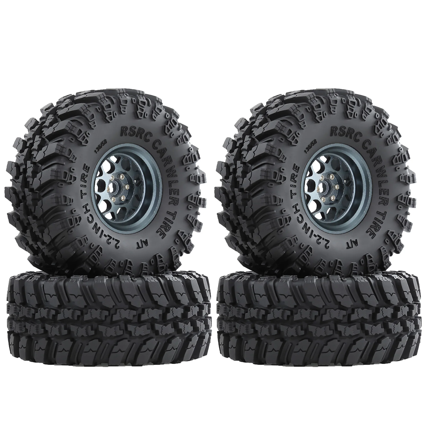 RC 2.2" Beadlock Wheels Tires Set 4PCS for 1/10 SCX10 TRX4 TRX6 VS4-10 D90 Gen7 Gen8 MST CFX RC Crawler Car,Aluminium Wheel Rims