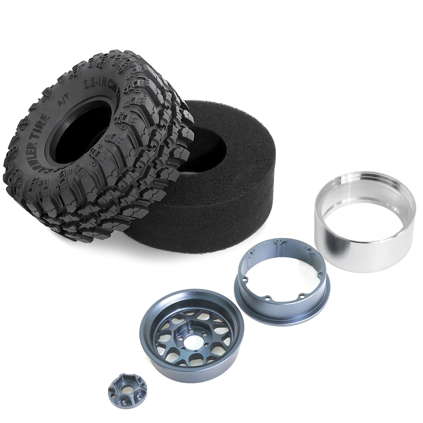 RC 2.2" Beadlock Wheels Tires Set 4PCS for 1/10 SCX10 TRX4 TRX6 VS4-10 D90 Gen7 Gen8 MST CFX RC Crawler Car,Aluminium Wheel Rims
